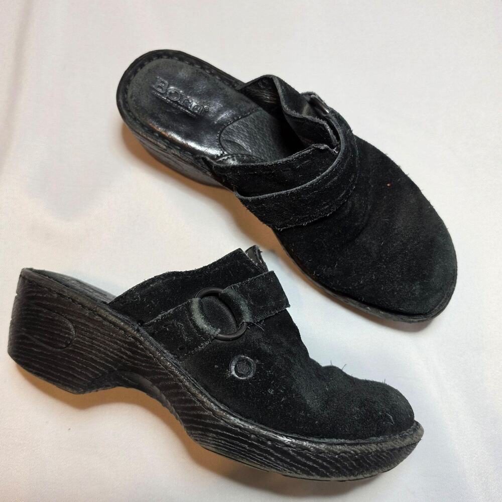 Born Clogs Womens Size 7 Black Suede Slip On Comfort Mule Sandal W37148